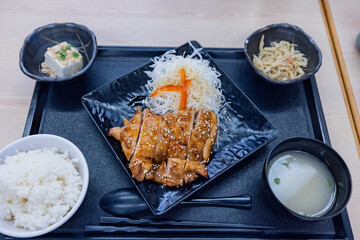 Close up shot of Japanese style grilled chicken leg
