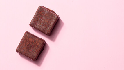 Handcrafted chocolate praline bonbons. Delicious dessert pattern