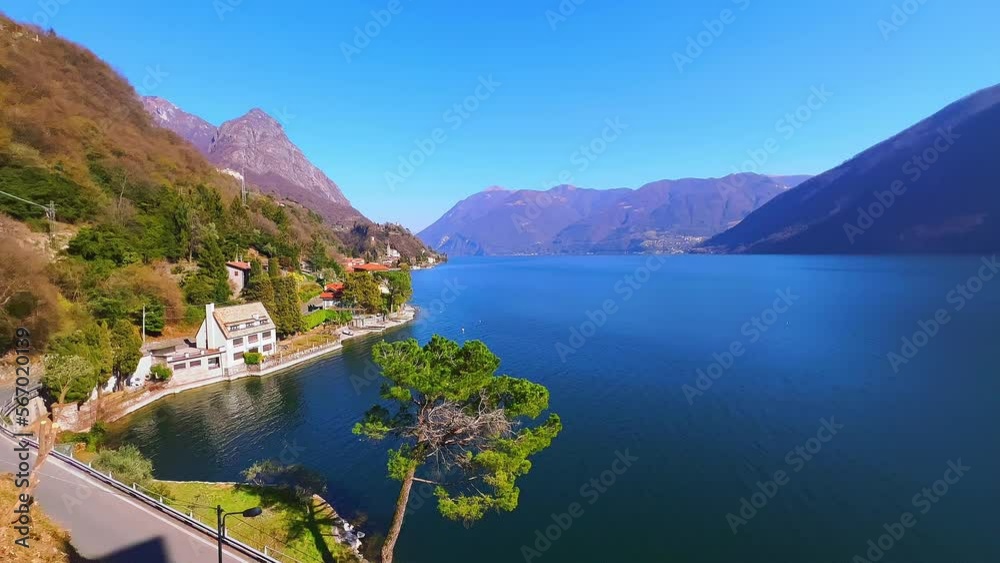 Poster Alpine landscape and Lake Lugano from Albogasio, Valsolda, Italy