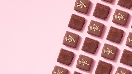 Handcrafted chocolate praline bonbons. Delicious dessert pattern