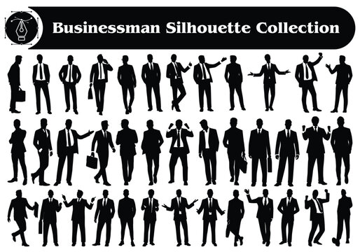 Businessman or Office Employee Silhouettes Vector Collection
