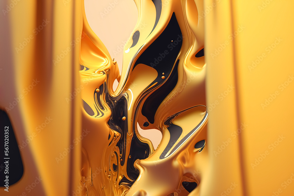 Wall mural abstract fluid yellow background with interlaced 3d distortion effect. futuristic liquid design. ret