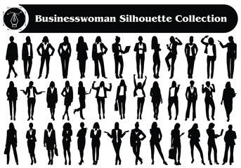 Businesswoman or Office Employee Silhouettes Vector Collection
