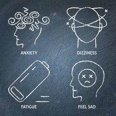 Chalkboard stress and depression symptoms icon set
