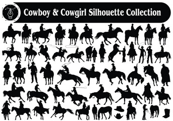 Cowboy and Cowgirl Silhouettes Vector Collection