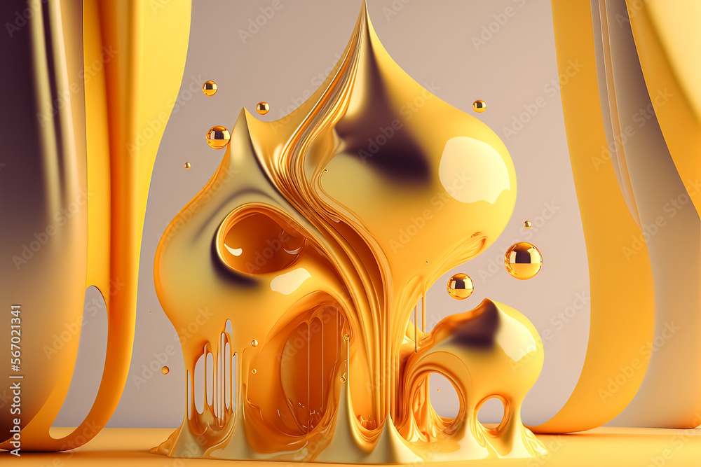 Canvas Prints abstract fluid yellow background with interlaced 3d distortion effect. futuristic liquid design. ret