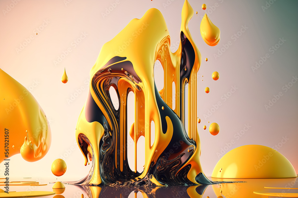 Canvas Prints abstract fluid yellow background with interlaced 3d distortion effect. futuristic liquid design. ret