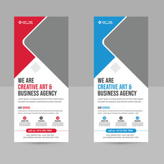 Corporate rollup banner template, advertisement, pull up, polygon background, vector illustration, business flyer,