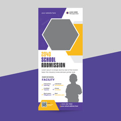 Back to school admission roll up a banner template or DL flyer, school roll up banner template.