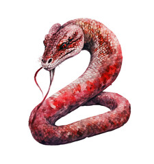 Valentine's Day watercolor snake with watercolor splash hand-drawn illustration white isolated background. Generative AI