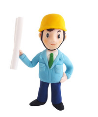 ヘルメットをかぶって図面を持った男性（粘土立体イラスト）