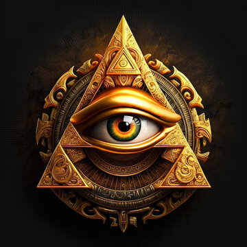 Sign Illuminati. Freemasonry. The masonic square. All seeing eye in sacred geometry triangle, masonry and illuminati symbol. Generative ai.