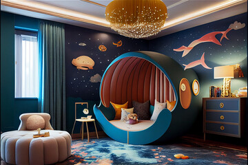 Obraz na płótnie Canvas perfect bedroom decor for a child with a fantastic original design, generative AI