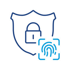 Fingerprint with Shield and Lock Line Icon. Biometric Identification, Privacy Protection Pictogram. Access by Identity Finger Print Outline Symbol. Editable Stroke. Isolated Vector Illustration