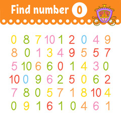 Find number. Education developing worksheet. Activity page with pictures. Game for children. Funny character. cartoon style. Vector illustration.