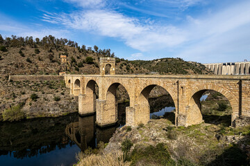 Fototapeta na wymiar Roman bridge over the Tagus, Tajo river in Alcantara, Caceres province, Extremadura, Spain