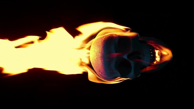 Skull Bursts Into Flames And Opens Mouth
