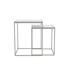 3D rendering Square Marble top With Silver Metal on White Backgr