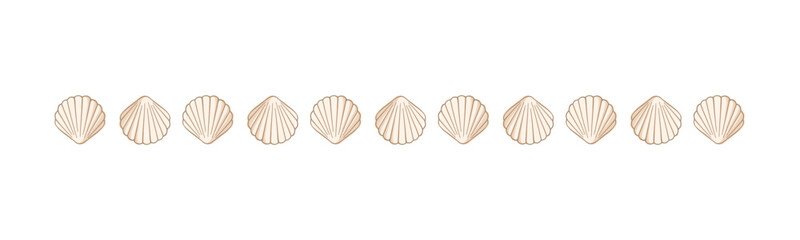 Seashells border divider. Sea and ocean design template. Vector illustration summer or beach party, advertising design