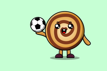Cute cartoon Cookies character playing football in flat cartoon style illustration