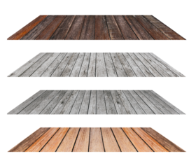 Collection of Wood table top. Wooden floor. Wooden table for product display and presentation Isolated on PNG transparent background