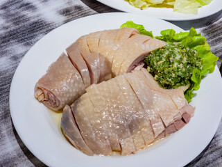 Close up shot of steamed chicken
