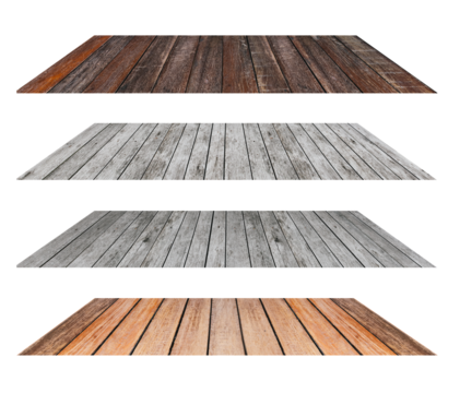 Collection of Wood table top. Wooden floor. Wooden table for product display and presentation Isolated on PNG transparent background