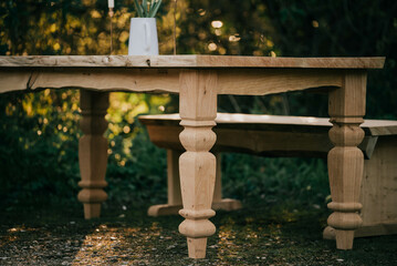 bench and table in the garden