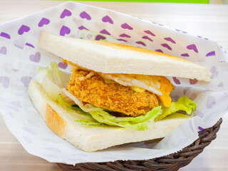 Close up shot of deep fried chicken sandwich