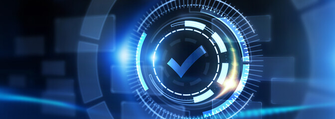 Standard quality control. Certification. Business, technology, internet and networking concept.  3d illustration