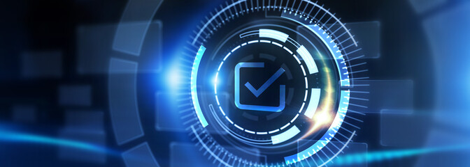 Obraz premium Standard quality control. Certification. Business, technology, internet and networking concept. 3d illustration
