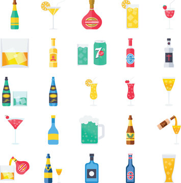 Alcohol and drink icons set, Alcohol vector icons set, Alcohol icons pack, Alcohol and drink vector icons, drink icons pack, beverage icons set, Alcohol and drink flat icons set