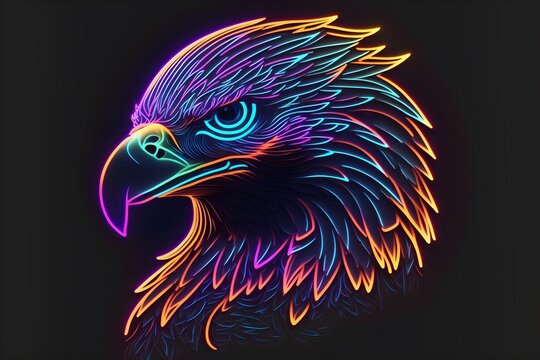 A beautiful neon american eagle head icon. Generative AI.