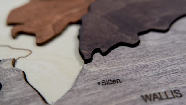 Elegant Wooden Swiss Map Wall Decor. Close Up. Switzerland. Wallis.
