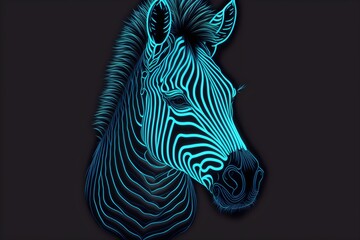 A beautiful neon zebra head icon. Generative AI.