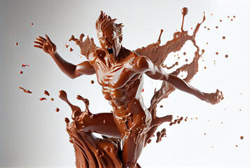 Swimmer man made from chocolate and milk on white background. Sport and Athlete concept. Generative AI