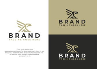 Eagle linear logo. Hawk heraldic emblem design editable for your business. Vector illustration.