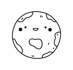 Fototapeta premium Cute smiling planet isolated on white background. Vector hand-drawn illustration in doodle style. Perfect for decorations, logo, various designs.