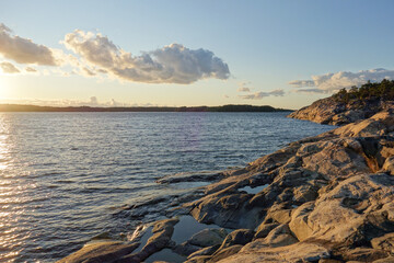 Smooth cliff in the evening sun in the Archipelago