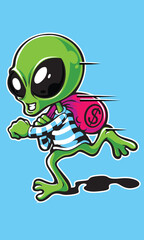 Obraz premium Thief aliens Vector Illustration. Science Technology Icon Concept Isolated Premium Vector. Flat Cartoon Style.