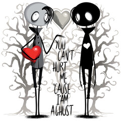 Emo Ghost Sad Character in Love Creepy and Weird Anti Valentine's Day Vector Illustration