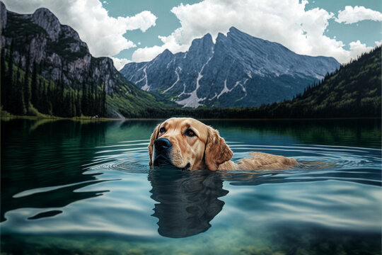 The dog is swimming in a lake