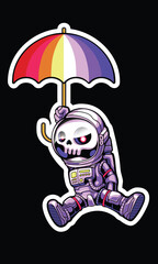 "Astronaut and rainbow umbrella" vector illustration design.
The design is suitable for use on t-shirts and posters.