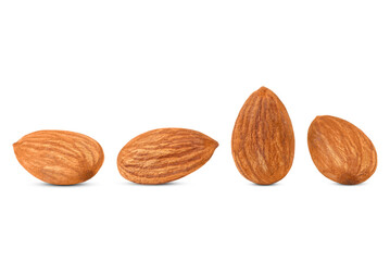 Several almonds isolated on white background.