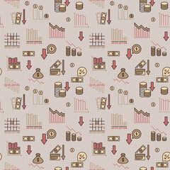 Currency Depreciation and Devaluation vector colored seamless pattern