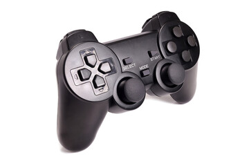 Black modern joystick gamepad isolated on white. computer gaming videogame concept
