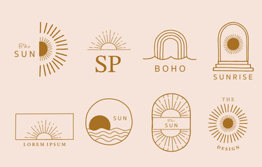 Collection of line design with sun,sea,wave.Editable vector illustration for website, sticker, tattoo,icon