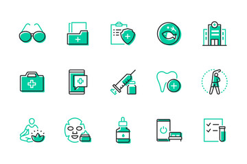 Physical and mental health - set of line design style icons