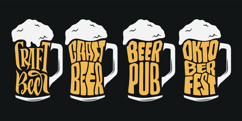 Craft beer pub typography set. Vector vintage lettering illustration. Chalkboard design element for beer pub. Beer advertising.