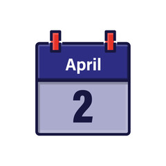 April 2, Calendar icon. Day, month. Meeting appointment time. Event schedule date. Flat vector illustration.	